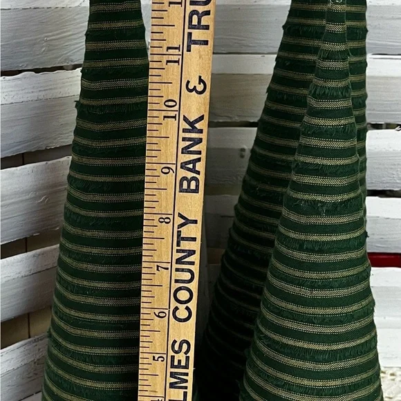 3 large Green Striped homespun fabric Cone Christmas Trees holiday farmhouse - Picture 3 of 8